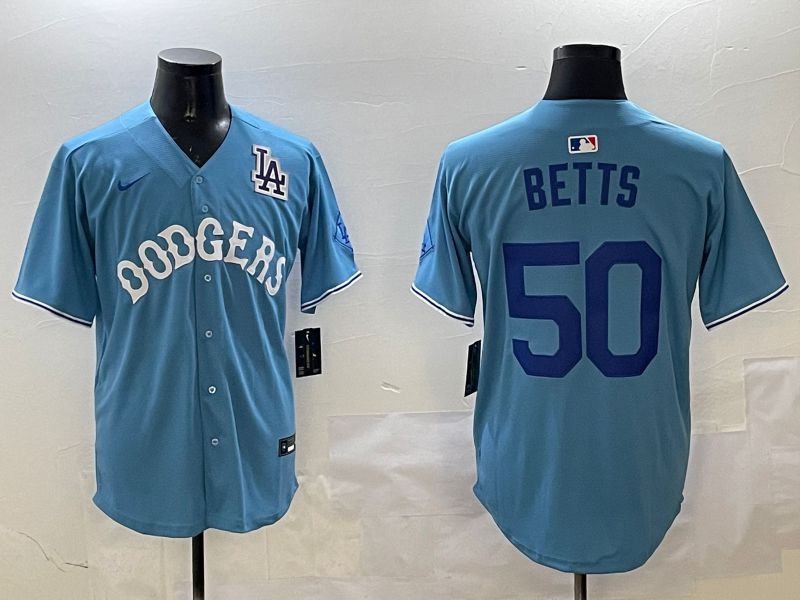 Men Los Angeles Dodgers #50 Betts Light Blue Throwback Game 2025 Nike MLB Jersey style 19->los angeles dodgers->MLB Jersey